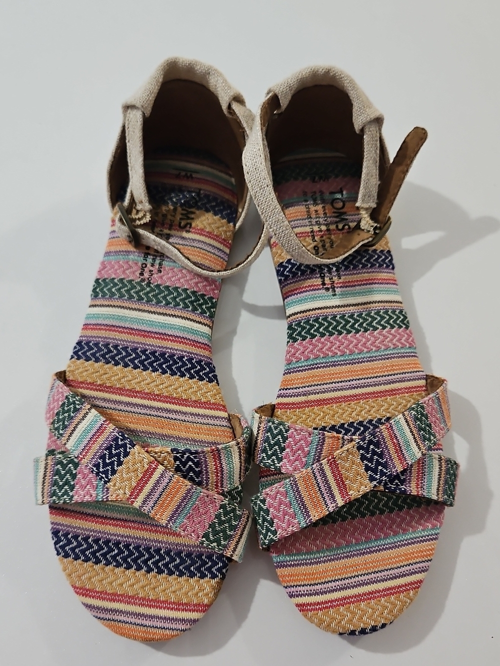 Toms Multicolor Striped Bow Ankle-Strap Sandals